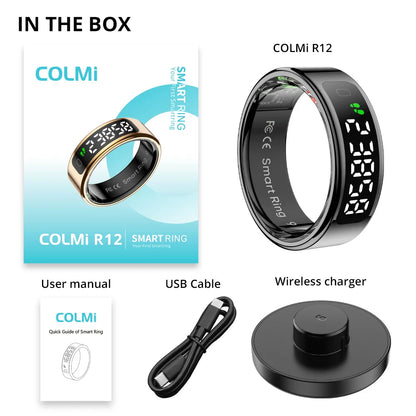 SMART HEALTH MONITOR RING WITH DISPLAY | SMART ACCESSORY WITH TOUCH SCREEN, WIRELESS CHARGING, HEART RATE & SLEEP TRACKING, 5ATM WATERPROOF DESIGN AND ULTRA-LIGHT COMFORT FIT