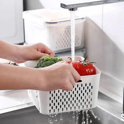 Clear Fresh-Keeper Box – Drain Basket for Veggies & Fruits!