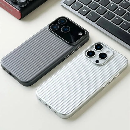Luxury Stripes Metallic Paint Armor Case For iPhone 17 Air 16 15 14 13 Pro Max Shockproof Camera Protective Slim Matte PC Funda