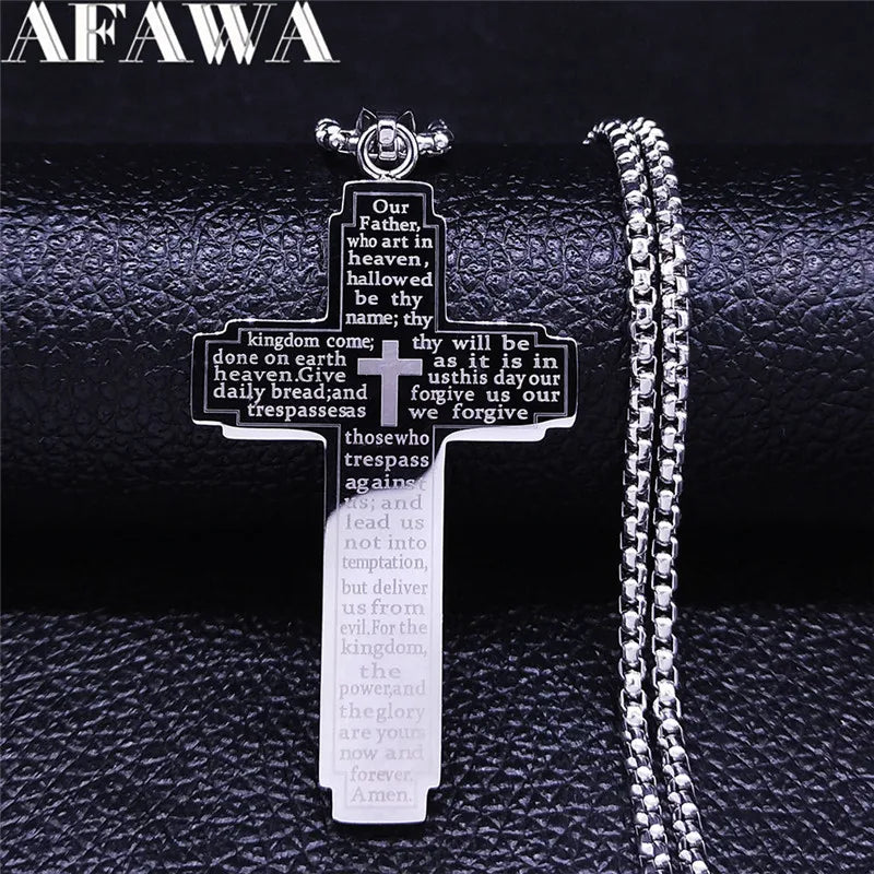 Faithful Charm: Lord's Prayer Scribble Cross Necklace