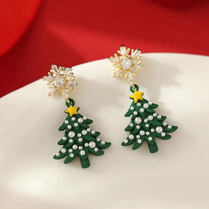 Christmas Series Simple Advanced Rotating Christmas Tree Star Pendant Earrings Women's Creative Personalized Girl Gifts