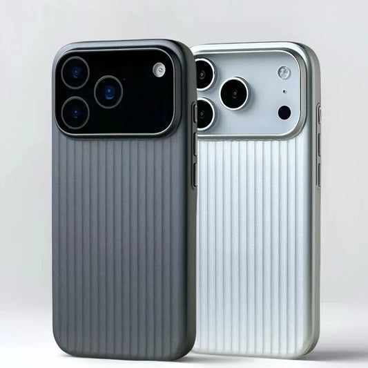 Luxury Stripes Metallic Paint Armor Case For iPhone 17 Air 16 15 14 13 Pro Max Shockproof Camera Protective Slim Matte PC Funda