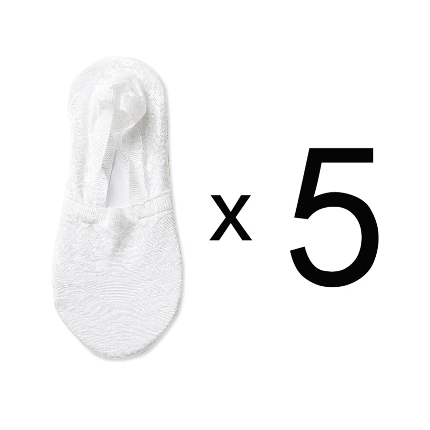 Fashion No-Show Socks – Lace Edge & Non-Slip Comfort!
