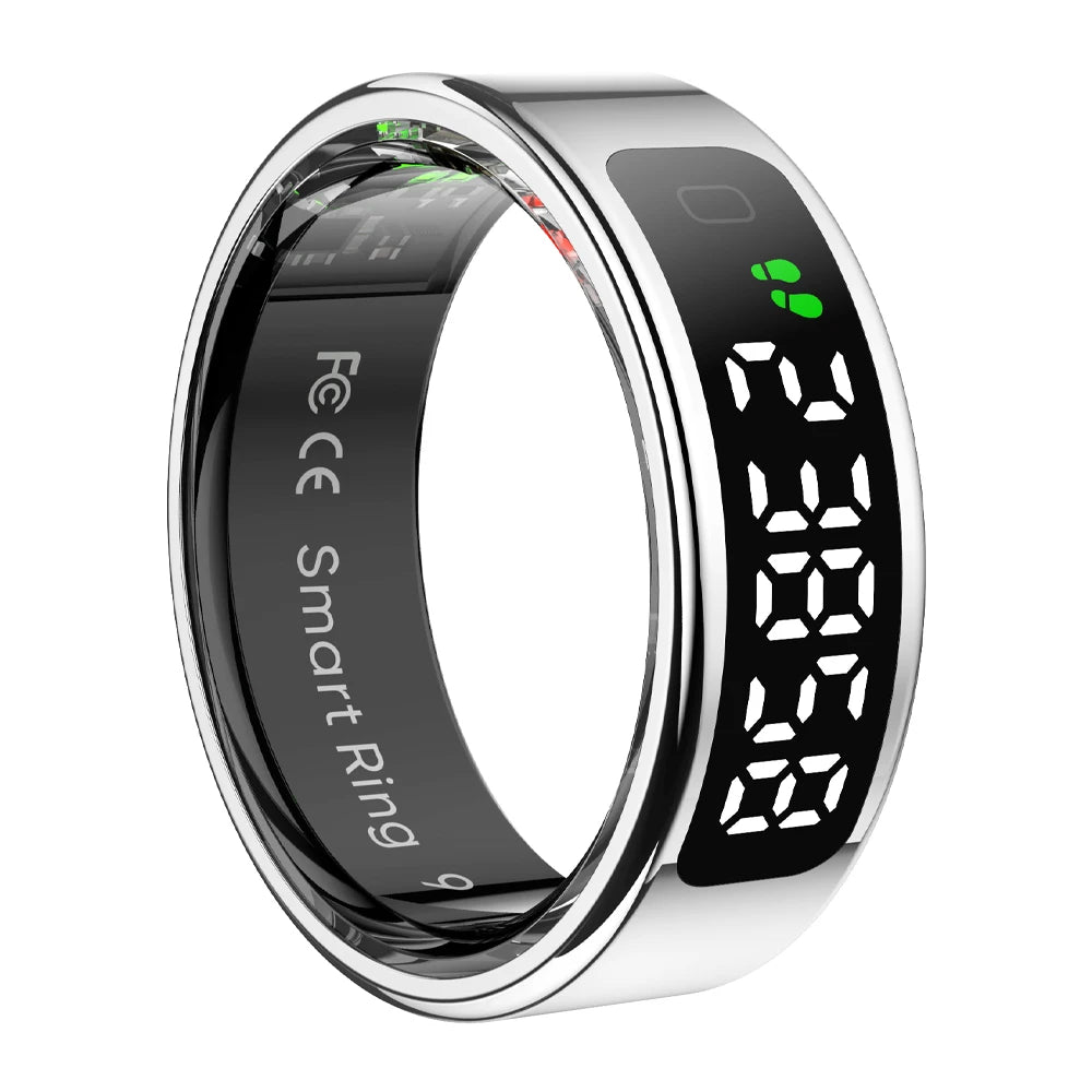 SMART HEALTH MONITOR RING WITH DISPLAY | SMART ACCESSORY WITH TOUCH SCREEN, WIRELESS CHARGING, HEART RATE & SLEEP TRACKING, 5ATM WATERPROOF DESIGN AND ULTRA-LIGHT COMFORT FIT