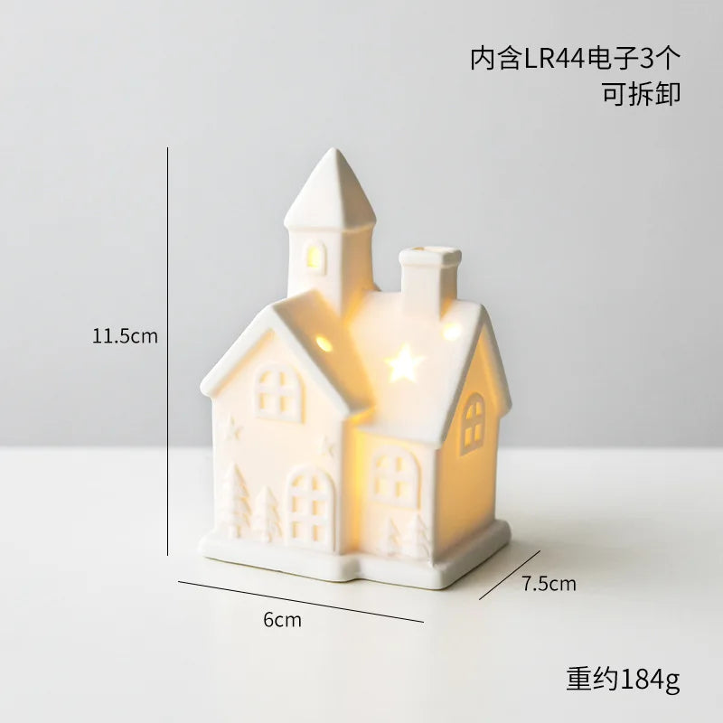 Ceramic Christmas Tree Desktop Decoration Luminous Christmas Small House Christmas Snowman