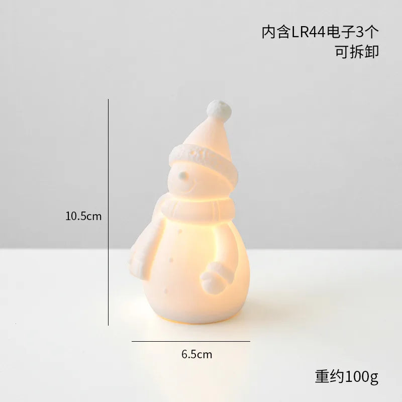 Ceramic Christmas Tree Desktop Decoration Luminous Christmas Small House Christmas Snowman