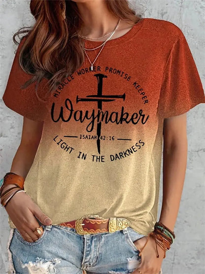 Women's Summer Short Sleeve T-shirt with Cross Print