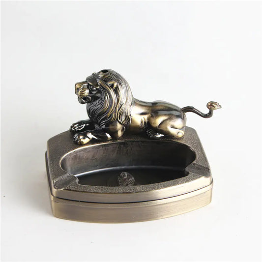 Lion Ashtray and Lighter Set, Creative Metal Design