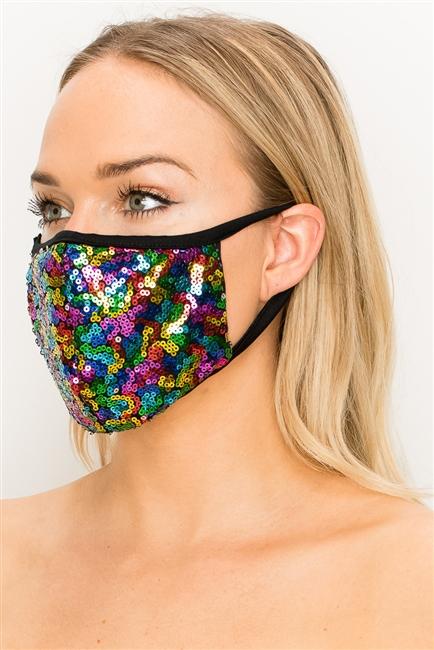 Sequin Double Layer Contoured Fashion Face Mask - Multi-Color