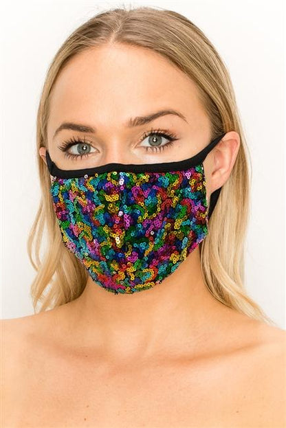 Sequin Double Layer Contoured Fashion Face Mask - Multi-Color