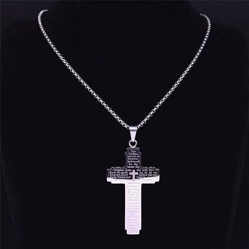 Faithful Charm: Lord's Prayer Scribble Cross Necklace