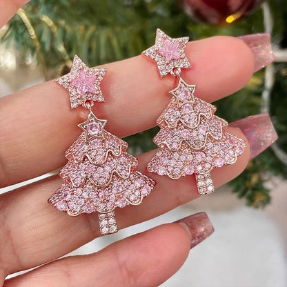 Christmas Series Simple Advanced Rotating Christmas Tree Star Pendant Earrings Women's Creative Personalized Girl Gifts