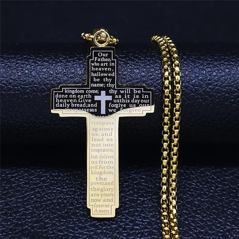 Faithful Charm: Lord's Prayer Scribble Cross Necklace