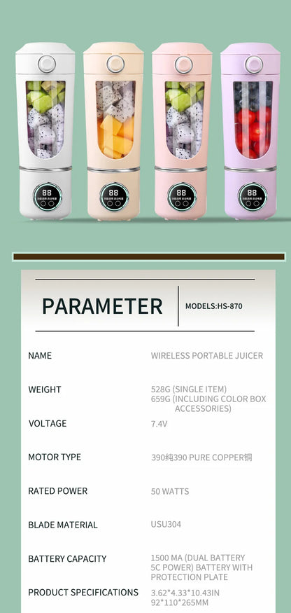 CREAROMA Portable Electric Juicer - 1000ml Automatic Pulp Ejection Blender