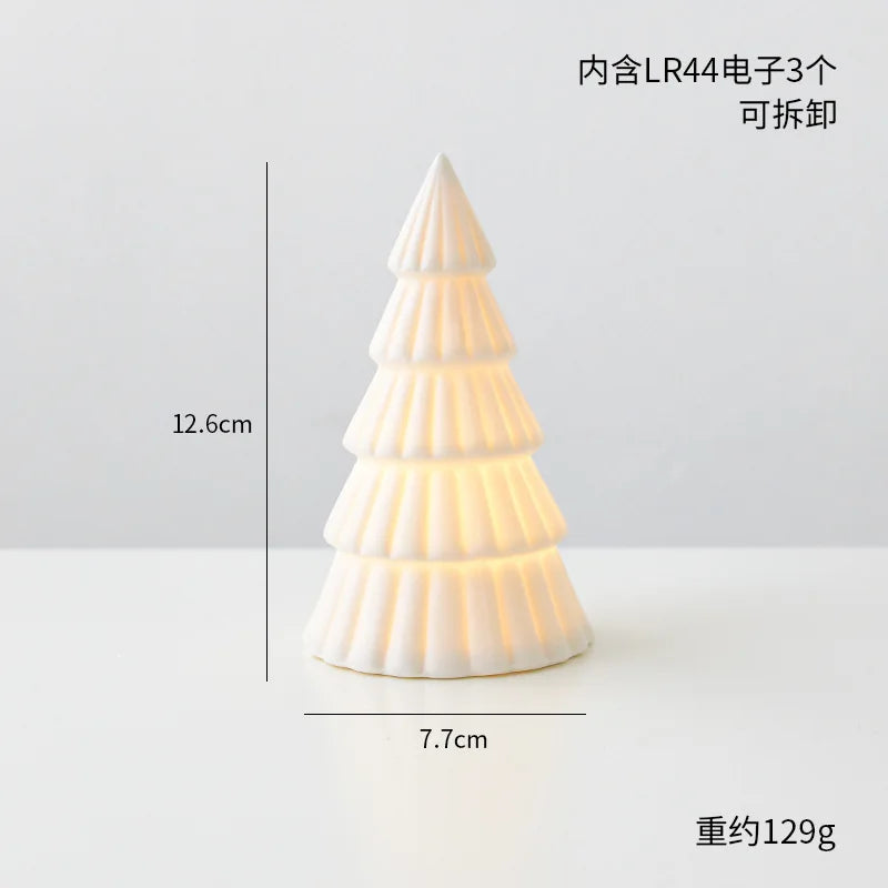 Ceramic Christmas Tree Desktop Decoration Luminous Christmas Small House Christmas Snowman
