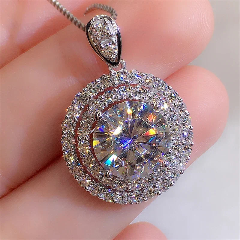 Female Crystal White Zircon Stone Pendant Necklace