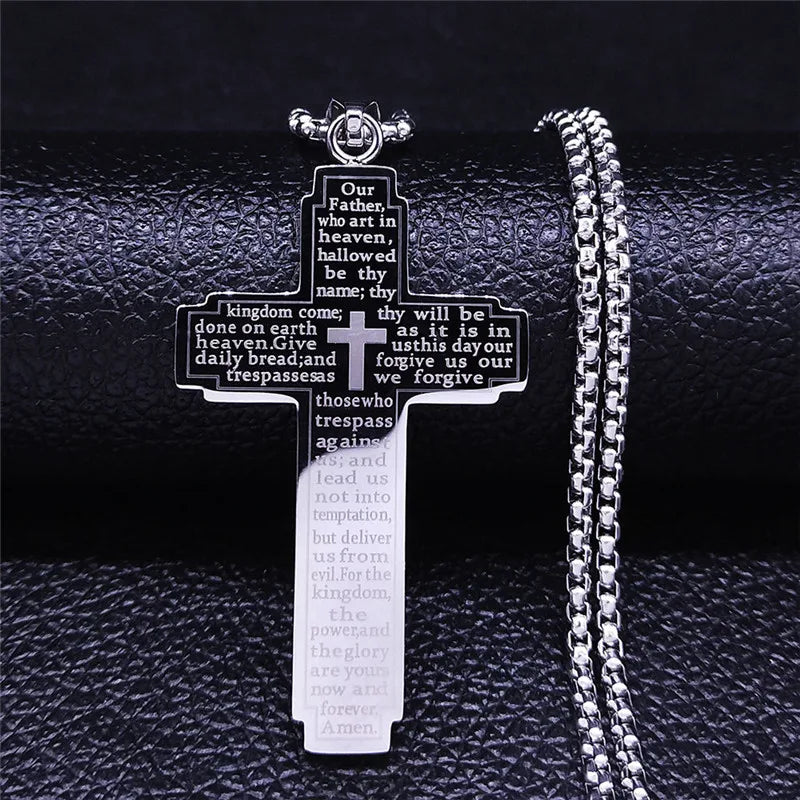 Faithful Charm: Lord's Prayer Scribble Cross Necklace