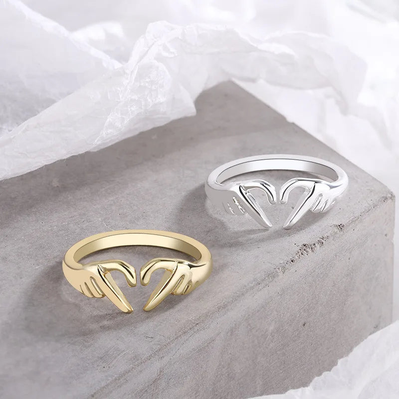 Love Hands Heart-Shaped Ring in Silver & Gold: Couple’s Ring