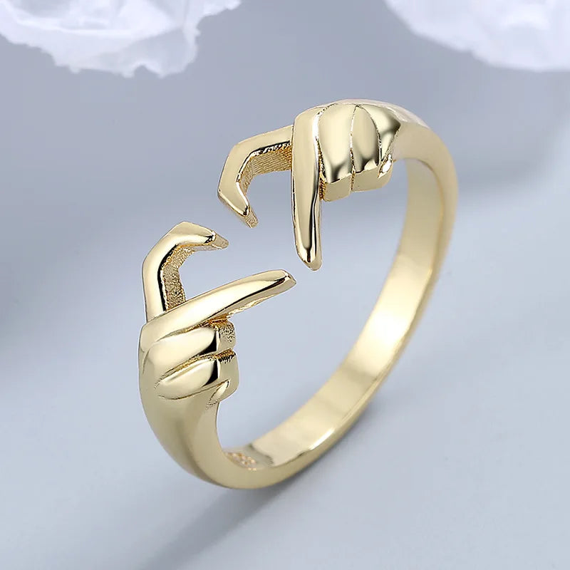 Love Hands Heart-Shaped Ring in Silver & Gold: Couple’s Ring