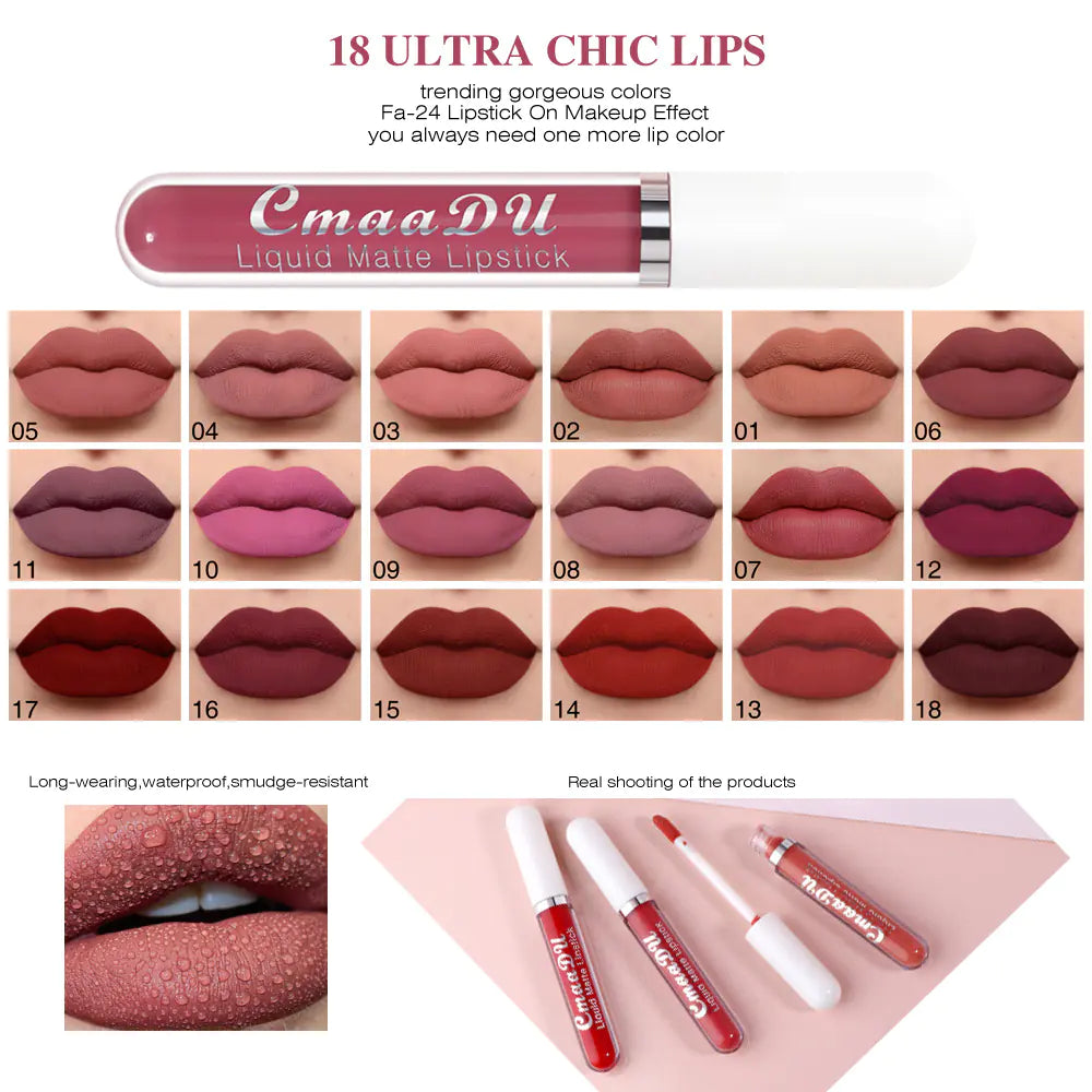 18 Colors Velvet Matte Liquid Lipstick - Waterproof Finish