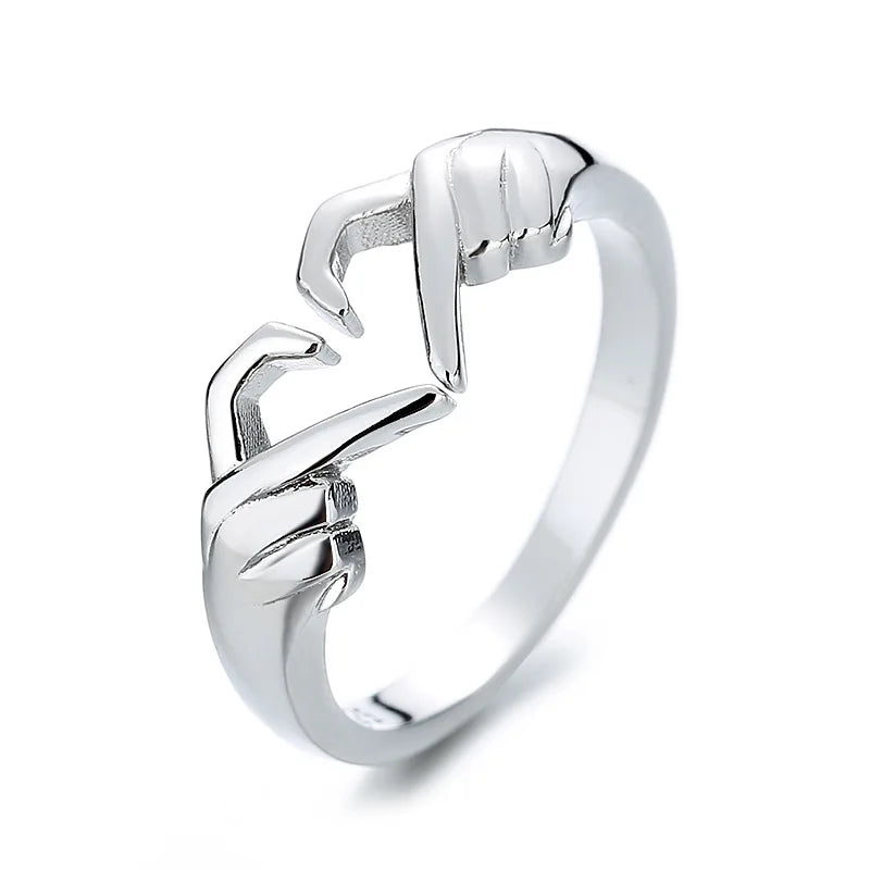 Love Hands Heart-Shaped Ring in Silver & Gold: Couple’s Ring