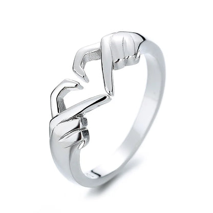 Love Hands Heart-Shaped Ring in Silver & Gold: Couple’s Ring