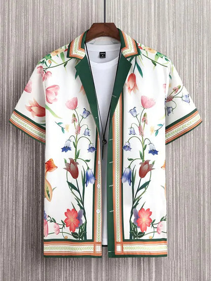 Men's Printed Casual Short Sleeve Letter Shirt