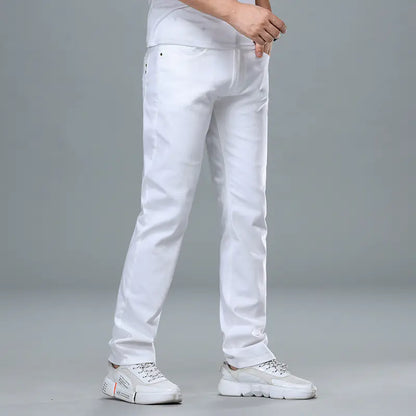 Men's Straight-Leg Stretch Pure White Business Jeans