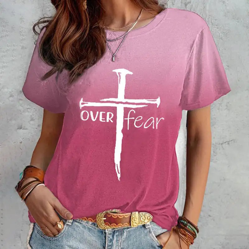 Women's Summer Short Sleeve T-shirt with Cross Print