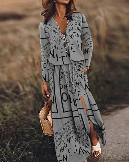 Women's Zipper Dress with Letter Printing Design