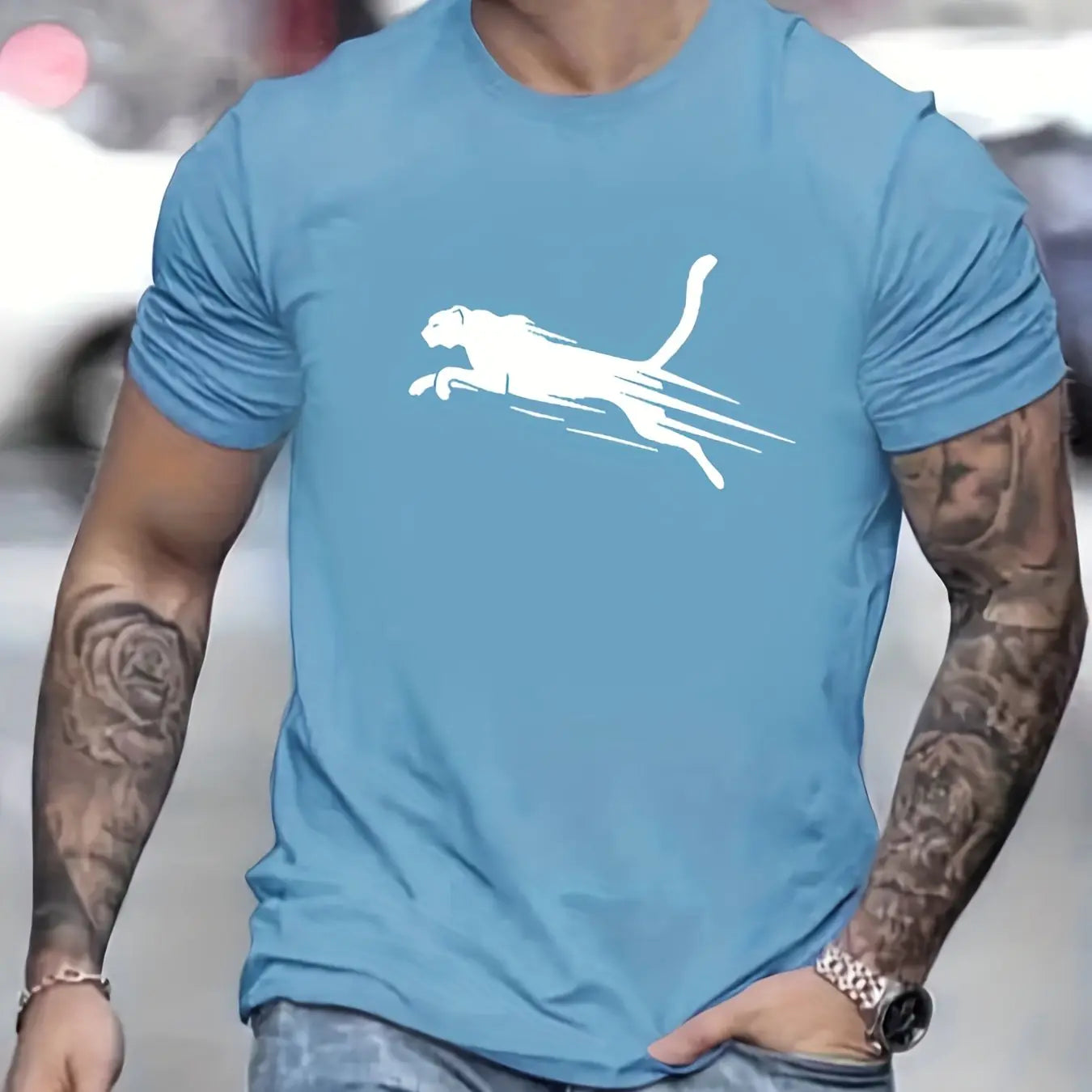 Men's Printed Short Sleeve O-Neck T-Shirt - Plus Size