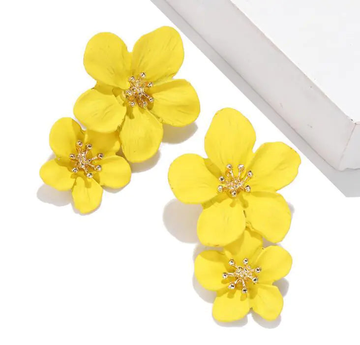 Trendy Multi-Colored Layered Floral Drop Earrings