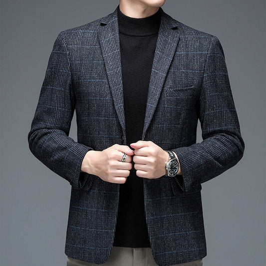 Stylish Gray Plaid Single-breasted Blazer