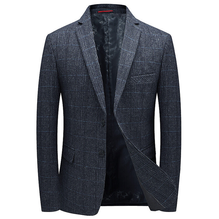 Stylish Gray Plaid Single-breasted Blazer