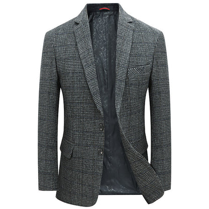 Stylish Gray Plaid Single-breasted Blazer