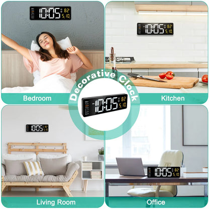 15.7in LED Digital Wall Clock With Remote Control 10 Level Brightness 3 Alarm Settings 12 24Hr Format Timing Countdown Temperature Calendar Display Decorative Clock For Office Home
