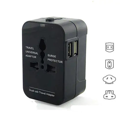 Worldwide Power Adapter and Travel Charger with Dual USB ports that works in 150 countries