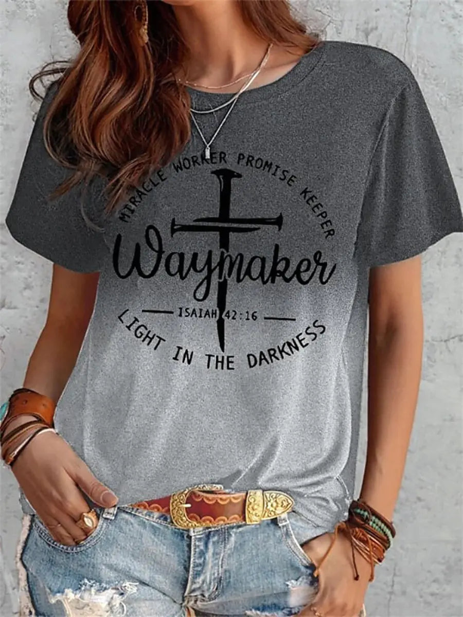 Women's Summer Short Sleeve T-shirt with Cross Print