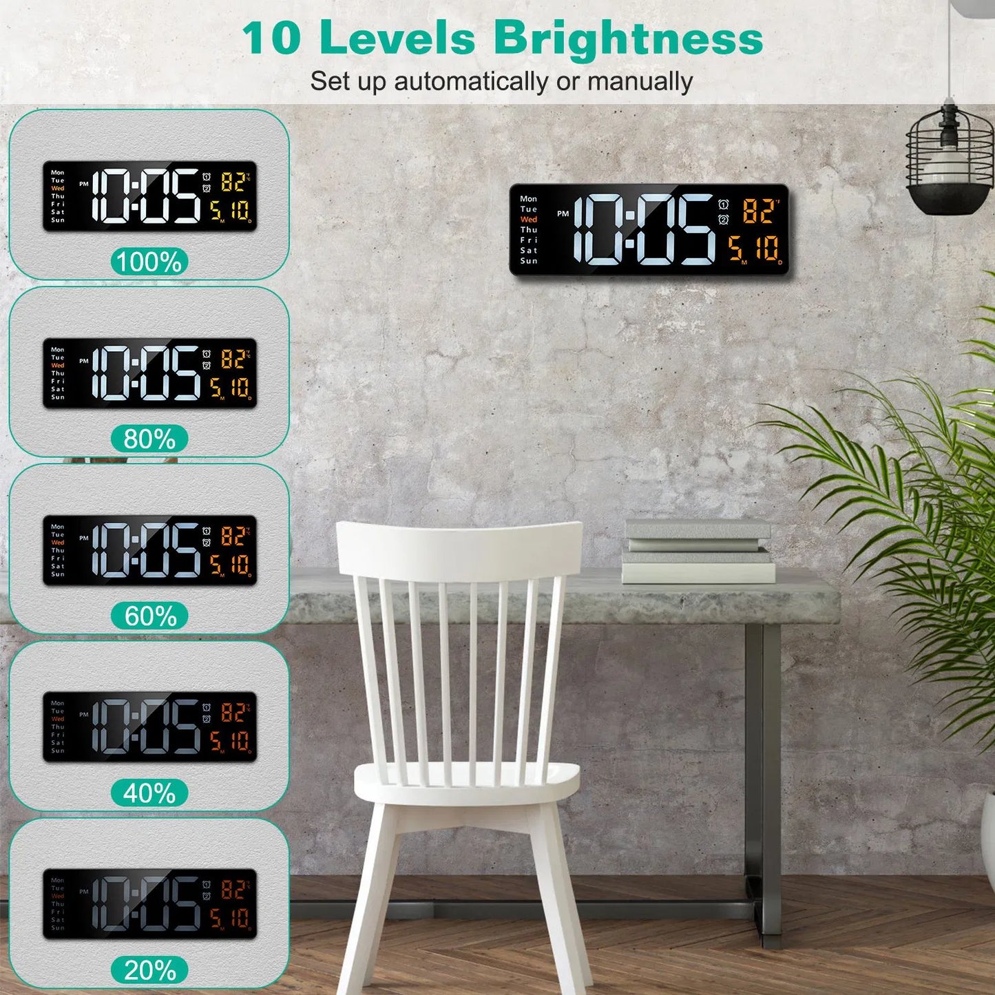 15.7in LED Digital Wall Clock With Remote Control 10 Level Brightness 3 Alarm Settings 12 24Hr Format Timing Countdown Temperature Calendar Display Decorative Clock For Office Home