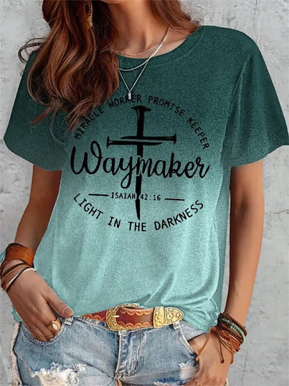 Women's Summer Short Sleeve T-shirt with Cross Print
