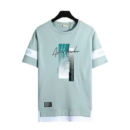 Men's Short Sleeve Printed Letter O-Neck Casual T-Shirt
