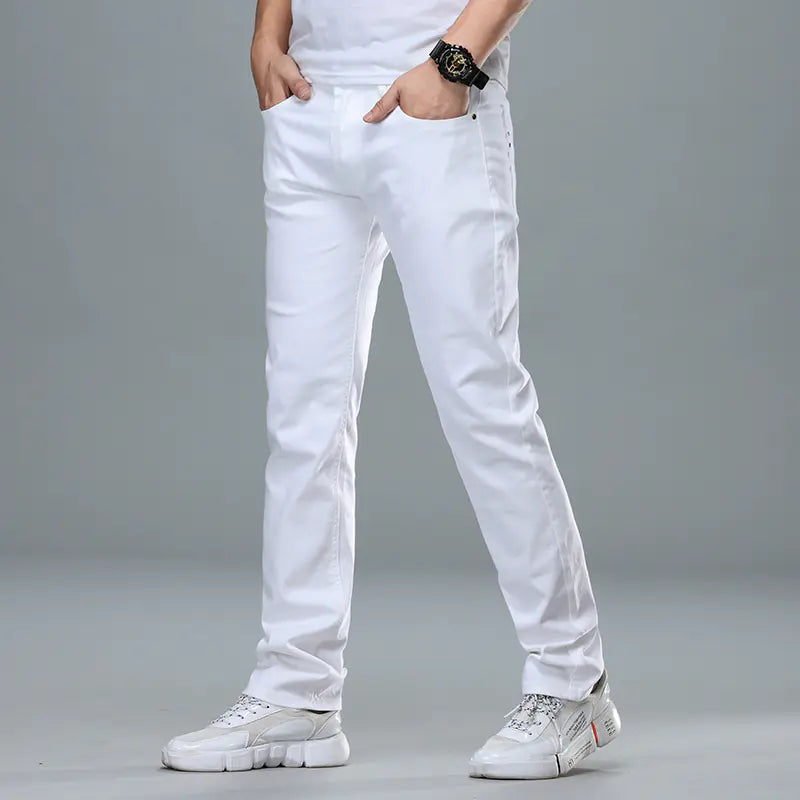 Men's Straight-Leg Stretch Pure White Business Jeans