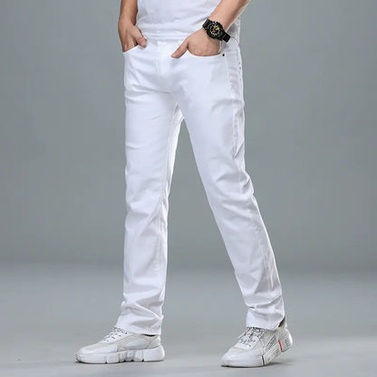 Men's Straight-Leg Stretch Pure White Business Jeans