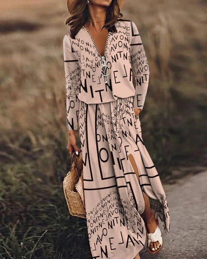 Women's Zipper Dress with Letter Printing Design