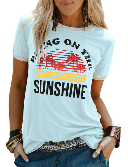 Cotton Short Sleeve T-Shirt with Letter Print