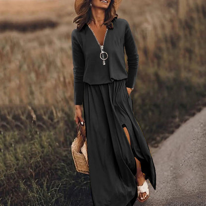 Women's Zipper Dress with Letter Printing Design