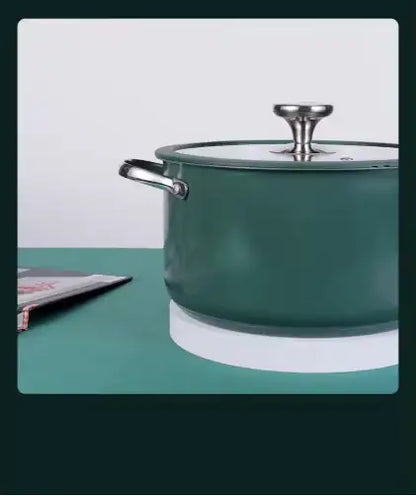 4pcs Stainless Steel Ceramic Coated Pot Set, Including 1 Milk Pot, 2 Stockpots, 1 Non-stick Pan, 4 LIDS And 1 Steamer Green