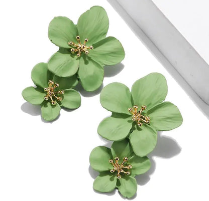 Trendy Multi-Colored Layered Floral Drop Earrings