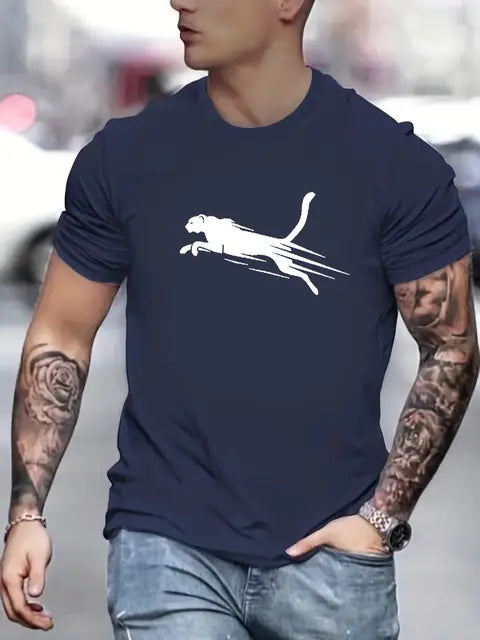 Men's Printed Short Sleeve O-Neck T-Shirt - Plus Size