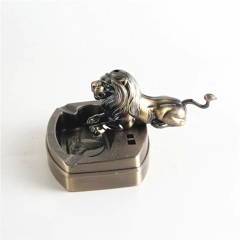 Lion Ashtray and Lighter Set, Creative Metal Design